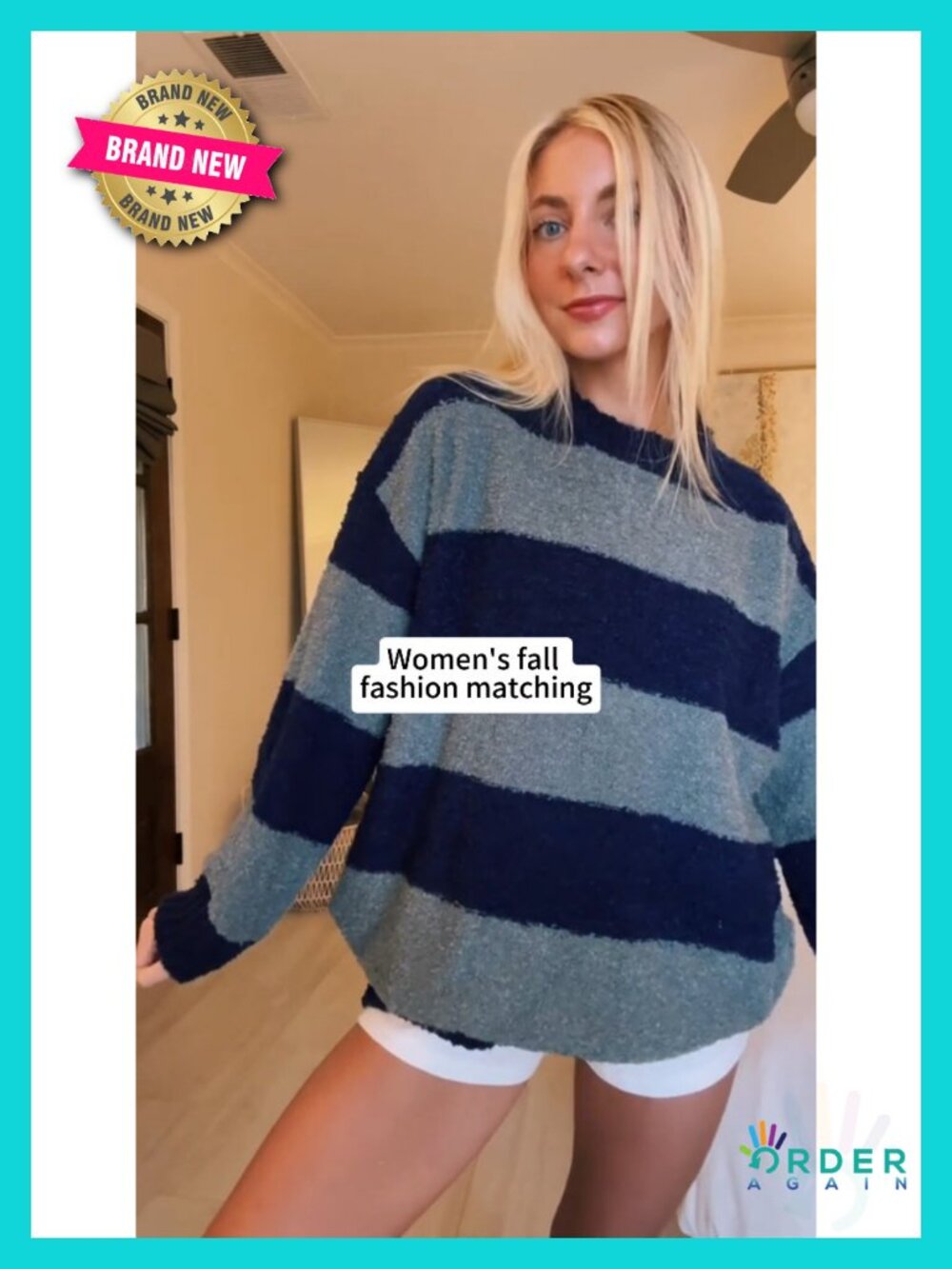 Oversized Striped Crewneck Knit Pullover Sweater Long Sleeve - Picture 4 of 6